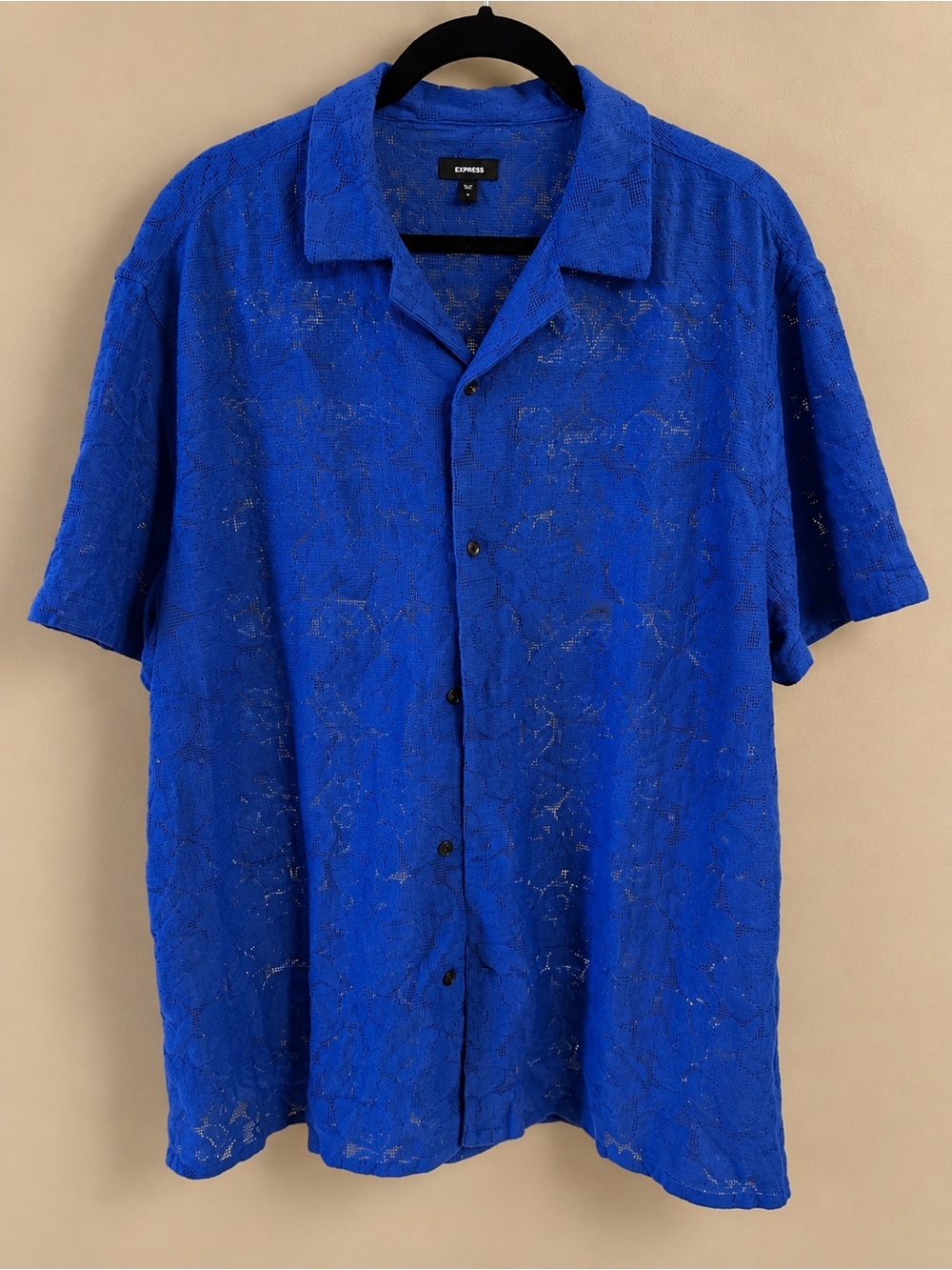 Express Men's Short Sleeve Button-Down Shirt in Cobalt Blue